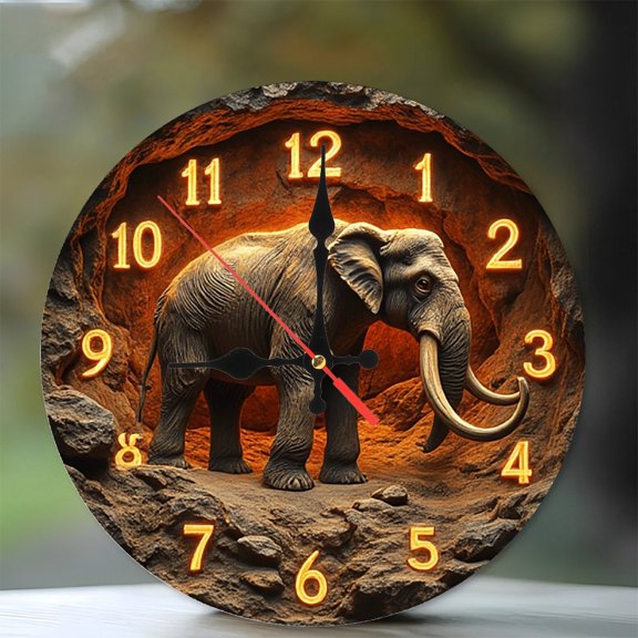 Elephant Cave Wall Clock Resin Decor 10-Inch Silent Wooden Wall Clock, Battery Operated (AA Batteries Not Included), Artistic Home Decor