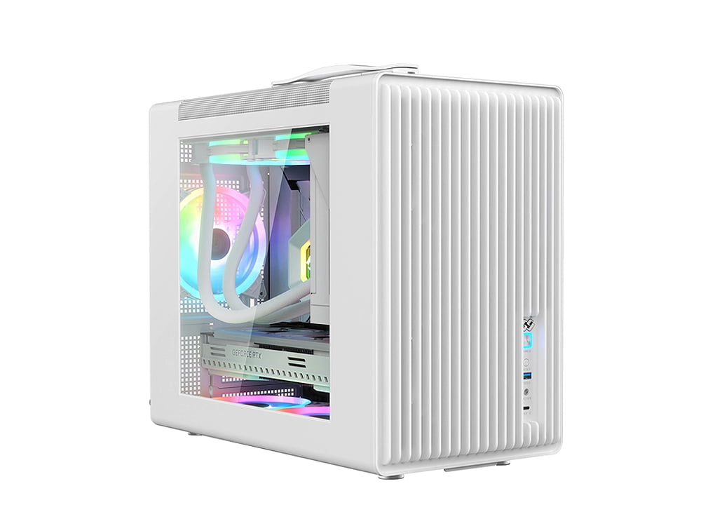 Bluegears b-Pellucid Mini White Gaming MicroATX Case with USB C and Tempered Glass side window.