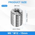 thumbnail image 3 of Uxcell 10-Pcs Adaptadores de Rosca Tuerca Reductora M12x1.75 Macho a M6x1 Hembra 15mm, 3 of 7