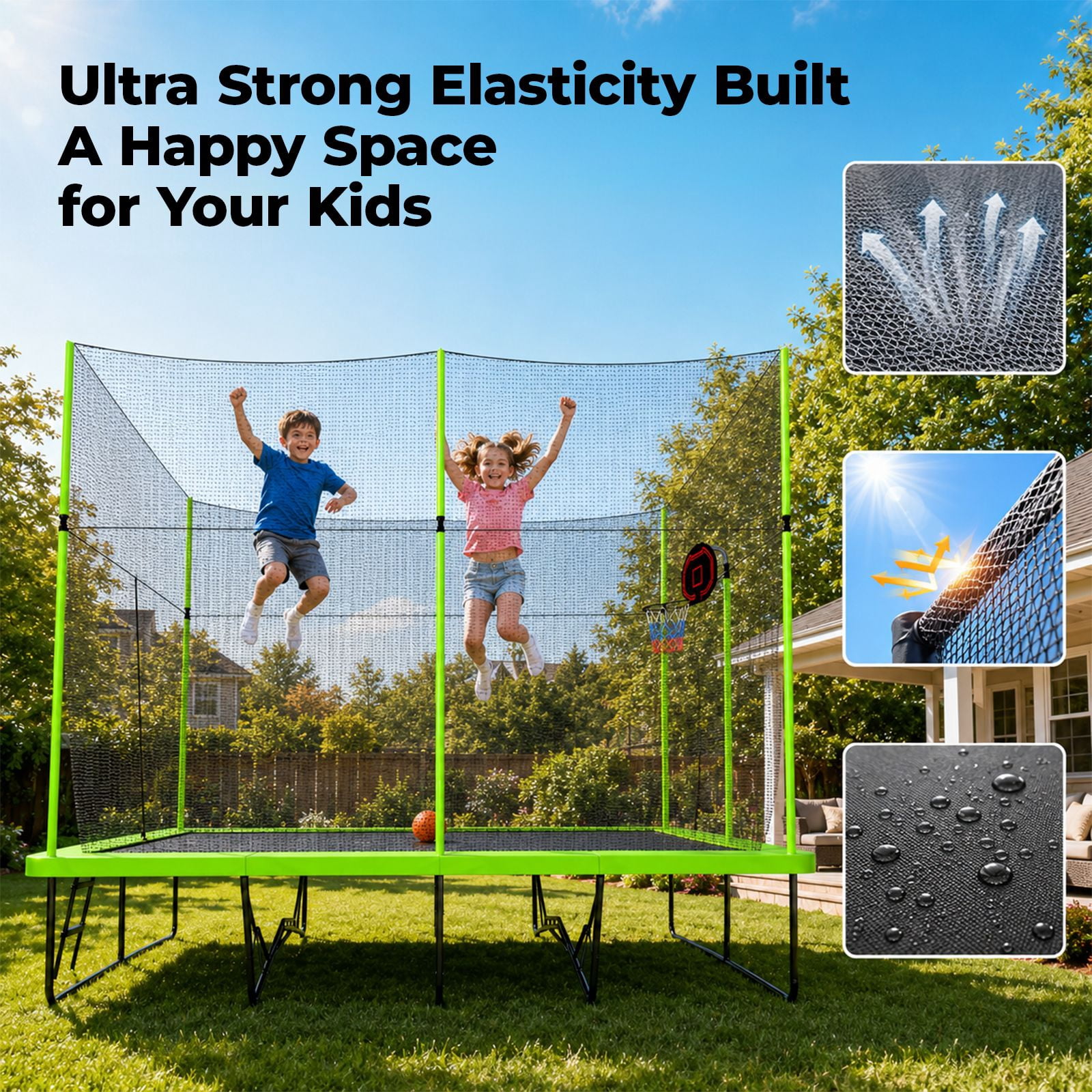 Alvantor 10x17 ft Rectangle Trampoline for Kids, Outdoor Trampolines with Basketball Board and Ladder for Gymnastics Green