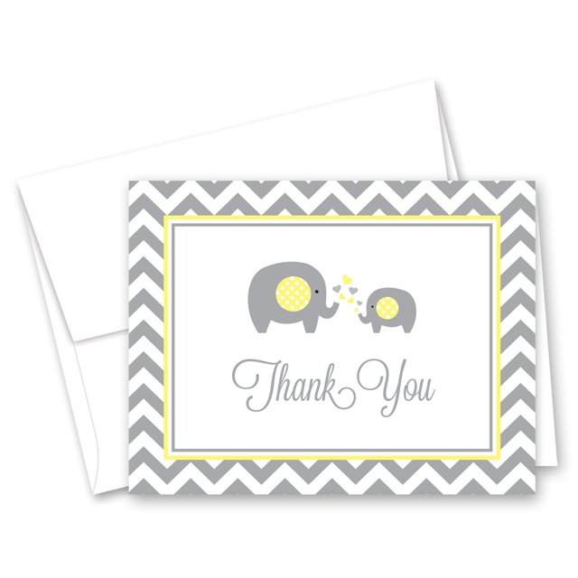 MyExpression.com 50 Cnt Grey Yellow Chevron Elephant Baby Thank You Cards