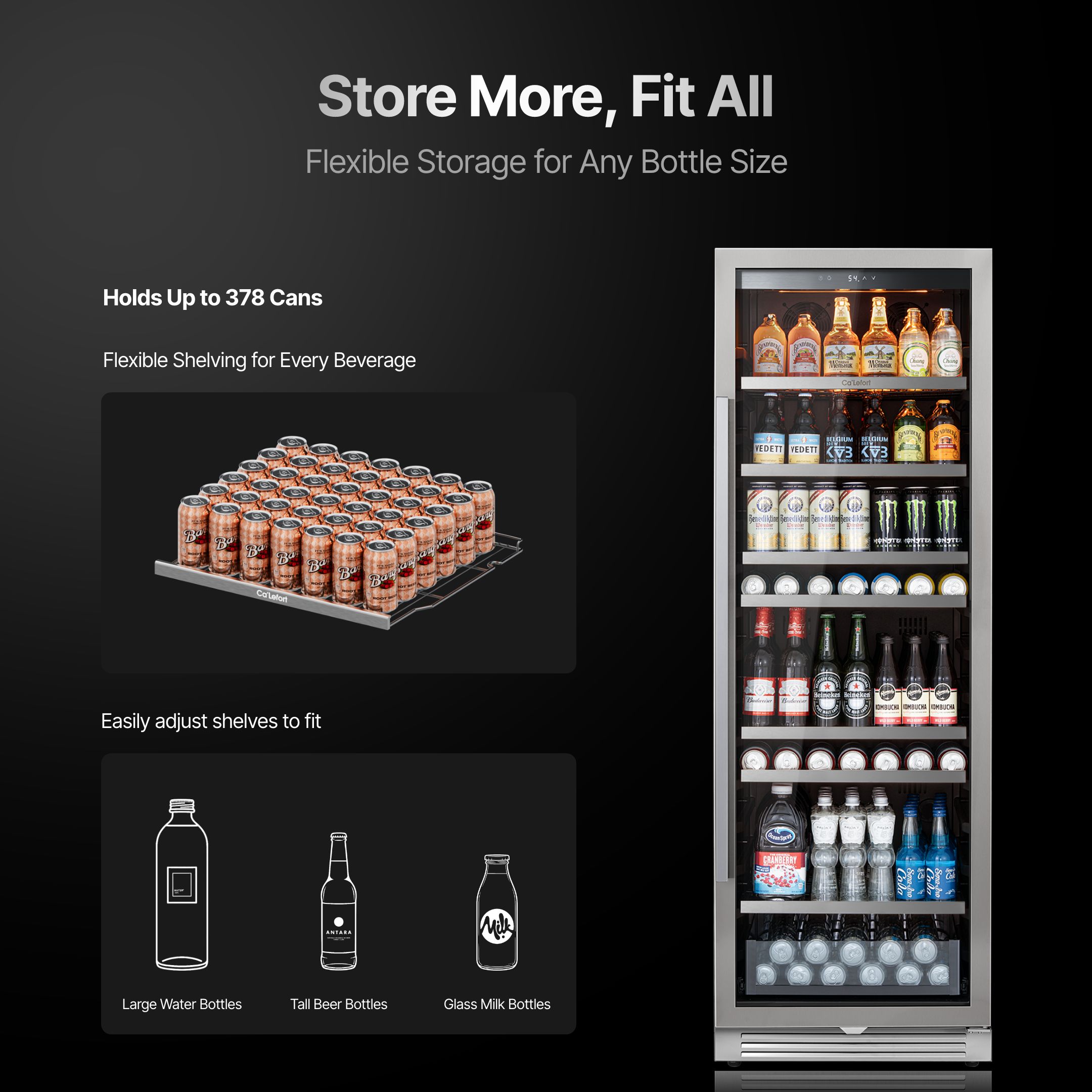 Calefort 373 Cans Beverage Refrigerators,Freestanding or Built-In Beverage Cooler with 3 Color LED Light for Home,Bar,Office