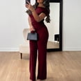 thumbnail image 5 of Kixjoy Jogging Suits for Women Off Shoulder Casual High Waisted Sweatsuits Athletic Soft Boat Neck Tops and Pants 2 Piece Basic Fall Loungewear Sets Woman, Wine S, 5 of 5