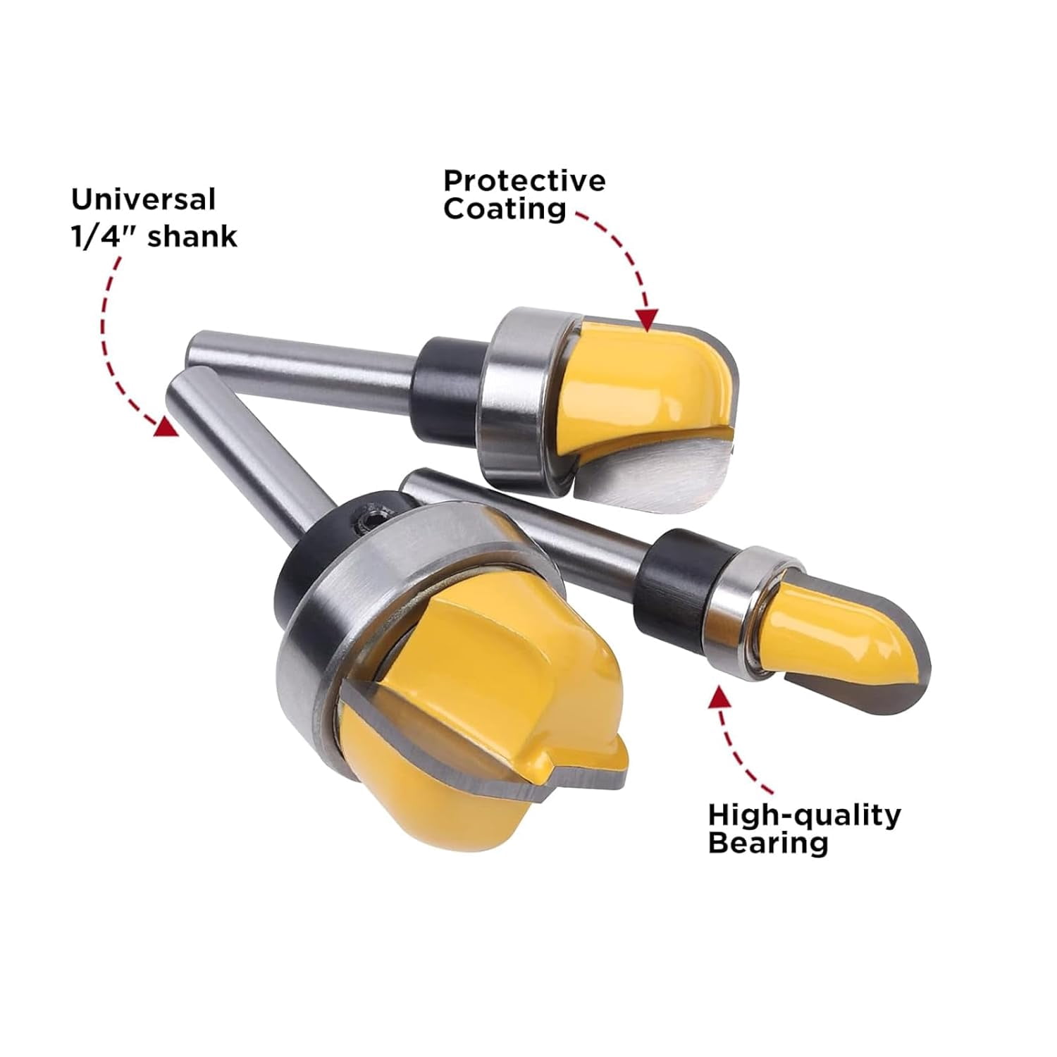 ABCISI Dish Carving Router Bits, 3Pcs 1/4 Inch Shank Bowl and Tray Template Router Bit Set with Ball Bearing, Wood Cutter Designed for Woodworkers (D: 1/2'', 3/4'', 1-1/8'')