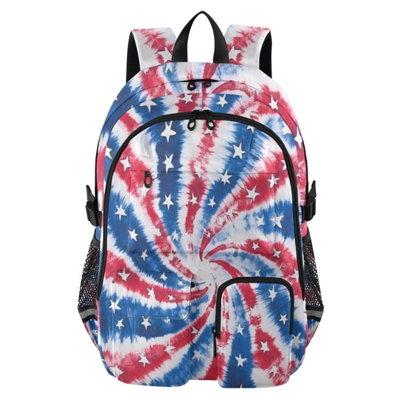 DIXRUYEE Red Blue White Swirl Backpack for School 14”Laptop Compatible with Reflective Safety Strips