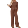 thumbnail image 4 of Fantaslook Pajamas Sets for Women Casual Plus Size Two Piece Lounge Sets 3/4 Sleeve Crew Neck Top Wide Leg Pants Vacation Travel Outfits ; 2XL, 4 of 9
