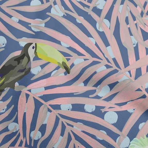 oneOone Cotton Poplin Medium Blue Fabric Tropical Birds With Palm Leaves Craft Projects Decor Fabric Printed By The Yard 56 Inch Wide