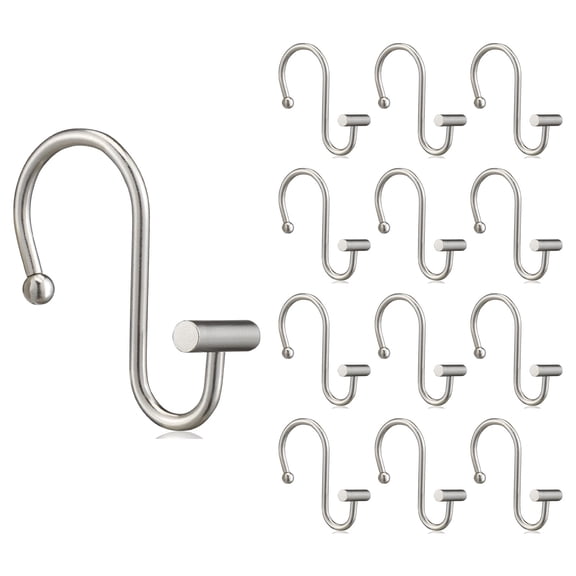 Nickel Shower Curtain Hooks, Rust Proof Shower Curtain Rings for Bathroom, Silver Metal Decorative Shower Curtain Hooks Hangers for Shower Curtain Rod, Set of 12 T-Bar Design
