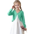 thumbnail image 7 of Xyant Girls Open Front Shrug Cardigan Kids Children Knit Long Sleeve Girls Bolero with Button Closure (Light Green,13-14 Years), 7 of 7