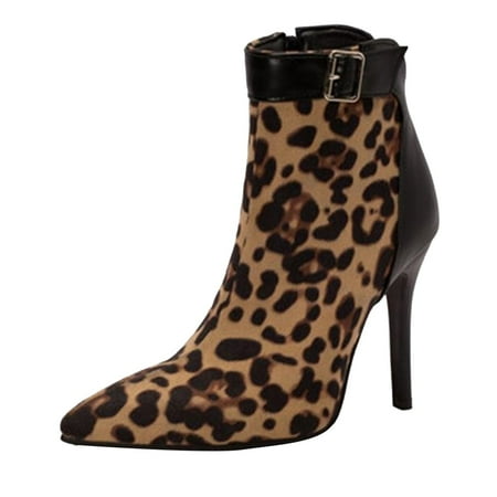 

Qufokar Winter Snow Boots for Women Go Boots With Heel Women Women Lady Warm Winter Pointed Toe Stylish Retro Zip Leopard Heels Buckle Boots