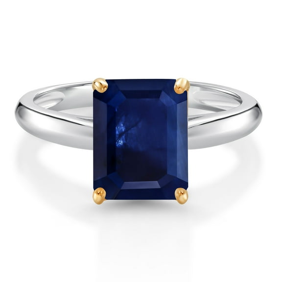 Gem Stone King 10K White and Yellow Gold Blue Sapphire Engagement Ring for Women (2.45 Cttw, Octagon 9X7MM, Gemstone September Birthstone, Available in Size 5, 6, 7, 8, 9)