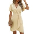 thumbnail image 2 of Womens Summer Short Sleeve Casual Dresses V Neck Vacation Sundress Faux Wrap Midi Dress S, 2 of 8