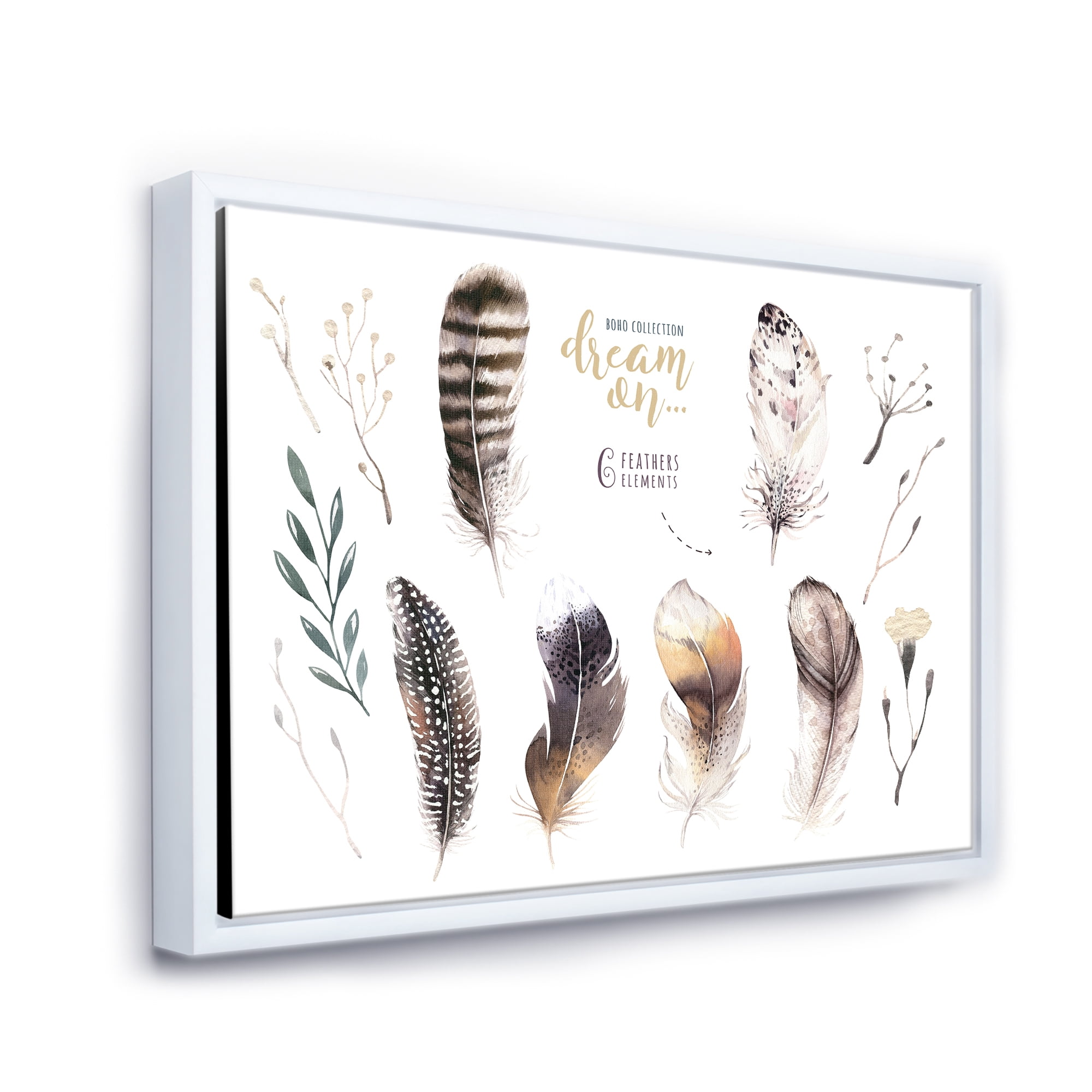 Designart 'VIbrant Orange Boho Feathers' Bohemian & Eclectic Framed Canvas Wall Art Print