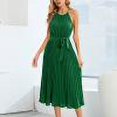 thumbnail image 1 of Robes Robe d'Été Femmes Robe d'Été Décontractée Col Halter Sans Manches Ceinturée Évasée Plissée Robes de Plage Vert TG, 1 of 9