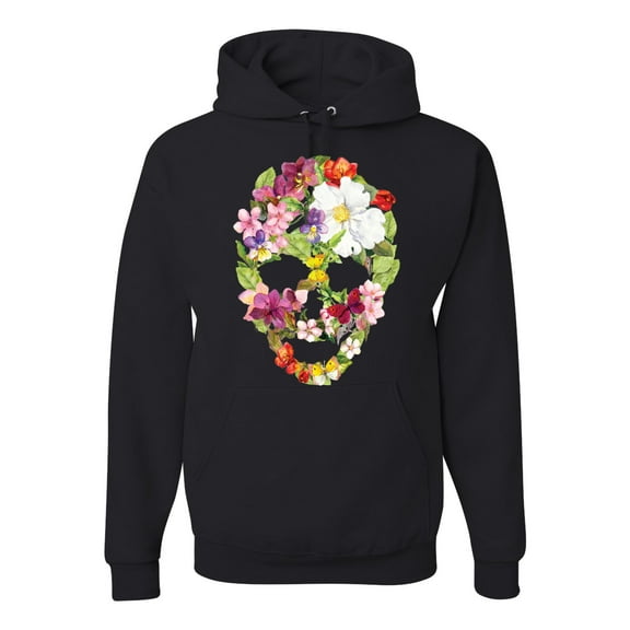 Floral Cute Insects Butterfly Nature Skull Fashion Graphic Hoodie Sweatshirt, Black, Small