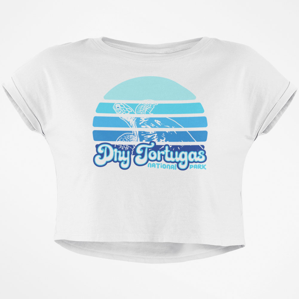 National Park Retro 70s Sunset Dry Tortugas Junior Boxy Crop Top T Shirt - image 1 of 1