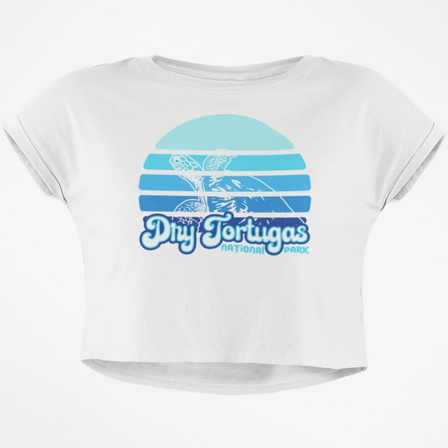 National Park Retro 70s Sunset Dry Tortugas Junior Boxy Crop Top T Shirt