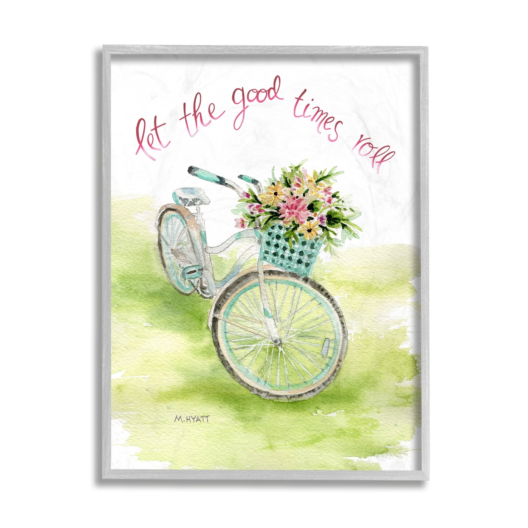 Stupell Industries Let Good Times Roll Phrase Blue Floral Bike Black Framed, 11 x 14, Design by Melissa Hyatt LLC