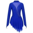 thumbnail image 4 of Kaerm Women Glitter Rhinestone Figure Skating Dress Irregular Hem Mesh Patchwork Performance Dance Royal Blue XL, 4 of 6