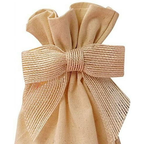 Pre-Tied Beige Jute Burlap Bows - 3" Wide, Set of 12, Wired Craft Ribbon, Easter, Wedding, Thanksgiving, Christmas