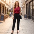 thumbnail image 4 of Dweltoz Women's Wrap V Neck Sleeveless Satin Blouse Elegant Overlap Collar Draped Tank Tops Dressy Casual Soft Comfy Shirts,Red L, 4 of 6