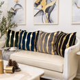 thumbnail image 6 of Light Blue and Gold Leather Velvet Throw Pillow Cover Striped Geometric Star Cushion Case Modern Luxury Embroidery Pillowcase for Sofa Couch Bedroom Living Room Home Decor, 18x18 Inch, 6 of 7