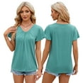 thumbnail image 5 of Fjuchai Womens Summer V-Neck Tee Tops Fashion Pleated T-Shirts Solid Colour Tee Tops Women's Cotton Versatile T-Shirts Size S-XXL, 5 of 8