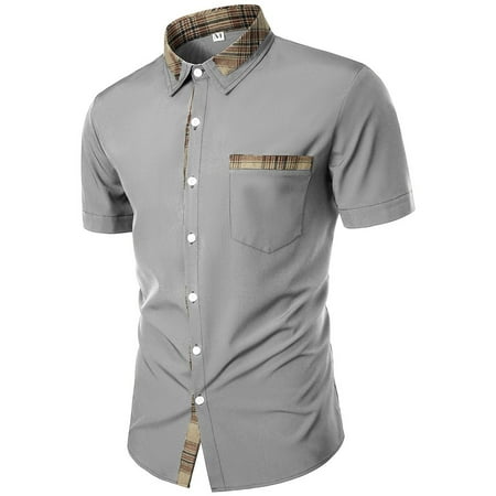 

KDJ Mens Plaid Short Sleeve Slim Fit Blouse Button Down Business Office Shirts Tops