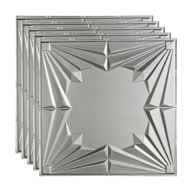 FASÄDE Art Deco Decorative Vinyl 2ft x 2ft Lay in Ceiling Panel in Argent Silver (5 Pack)