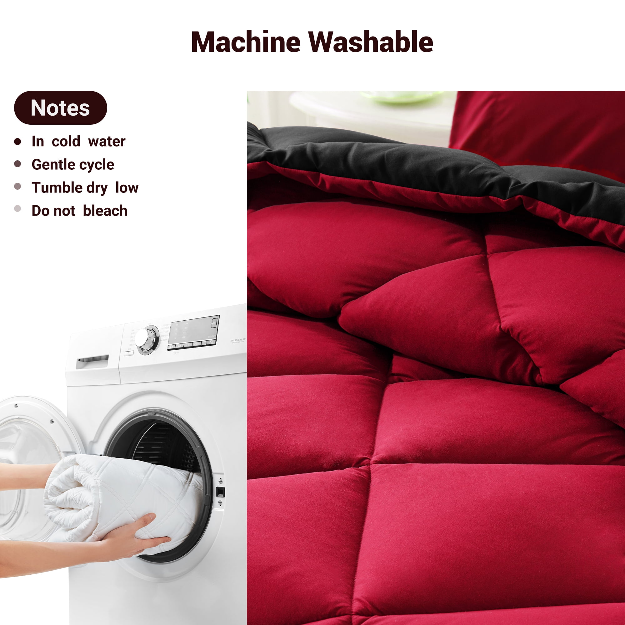 Yalamila Queen Size Comforter Set 3-Piece All-Season Down Alternative Reversible Comforter Set,Red/Black,200GSM Cooling Quilted Duvet Insert,95 GSM Soft Cover Bed in a Bag