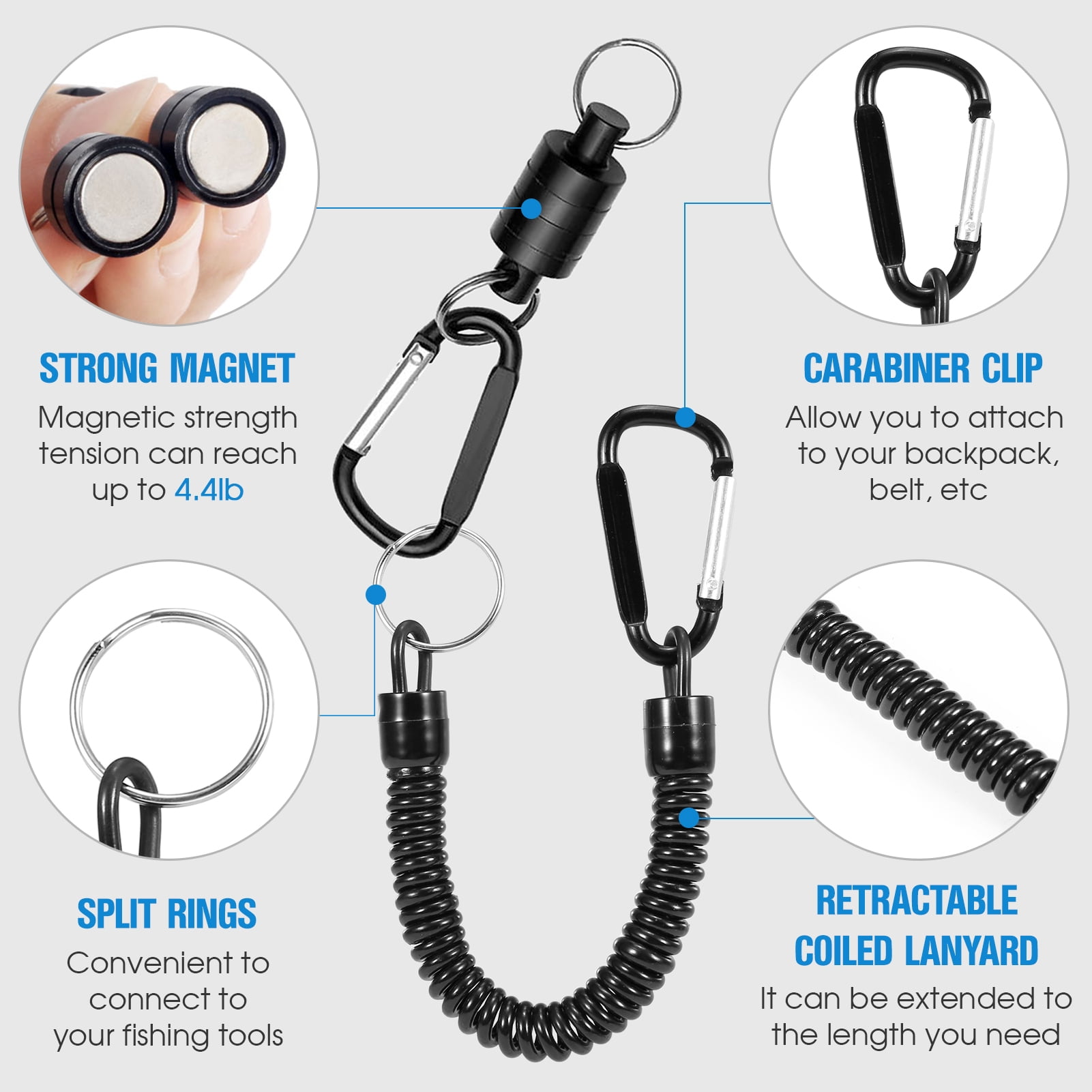 Magnetic Tool Release Holder with Carabiner Clip Fly Fishing Net