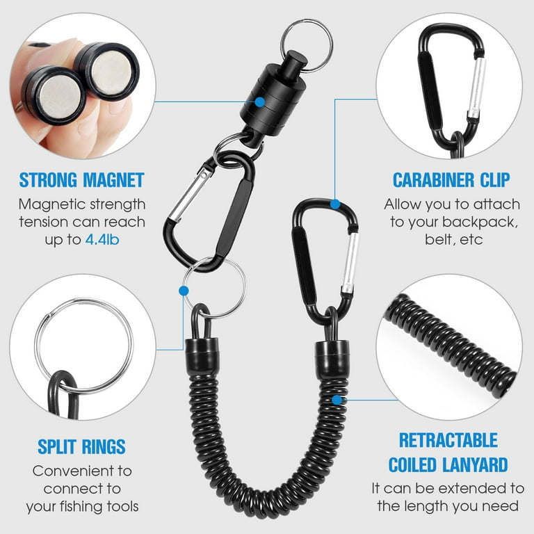 3pcs Magnetic Net Release Holder Set, Securely Attach Fishing Tools, Coiled  Lanyard Included