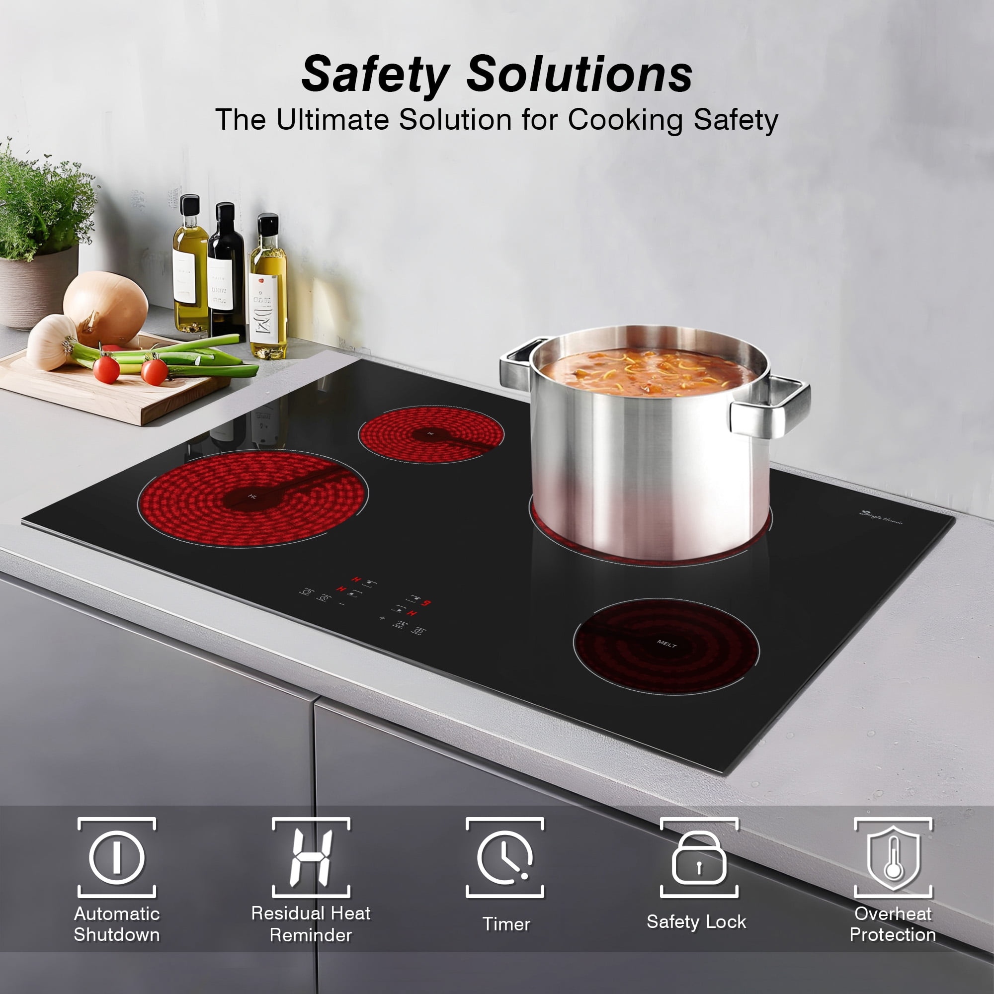 GIONIEN 30 Inch Electric Cooktop, 4 Burner Built-in Ceramic Glass Stove, Touch Control, 9 Power Levels, Child Lock, Timer, Overheat Protection, 220~240V Drop-in Electric Stove Top