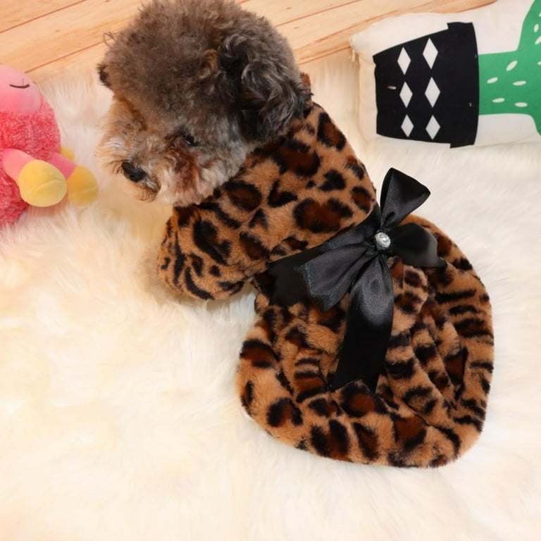 Leopard Print Faux Fur Dog Coat Pet Warm Sweater for Small Dogs
