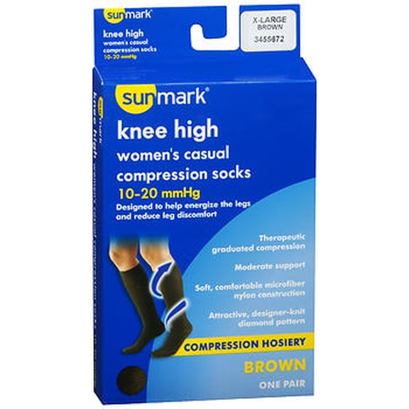 Sunmark Knee High Women's Casual Compression Socks 10-20 mmHg Brown X-Large