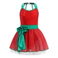 thumbnail image 4 of Doomiva Kids Girls Sparkly Sequins Bow Sleeveless Leotard Tutu Dress Christmas Dancewear Red 12, 4 of 7