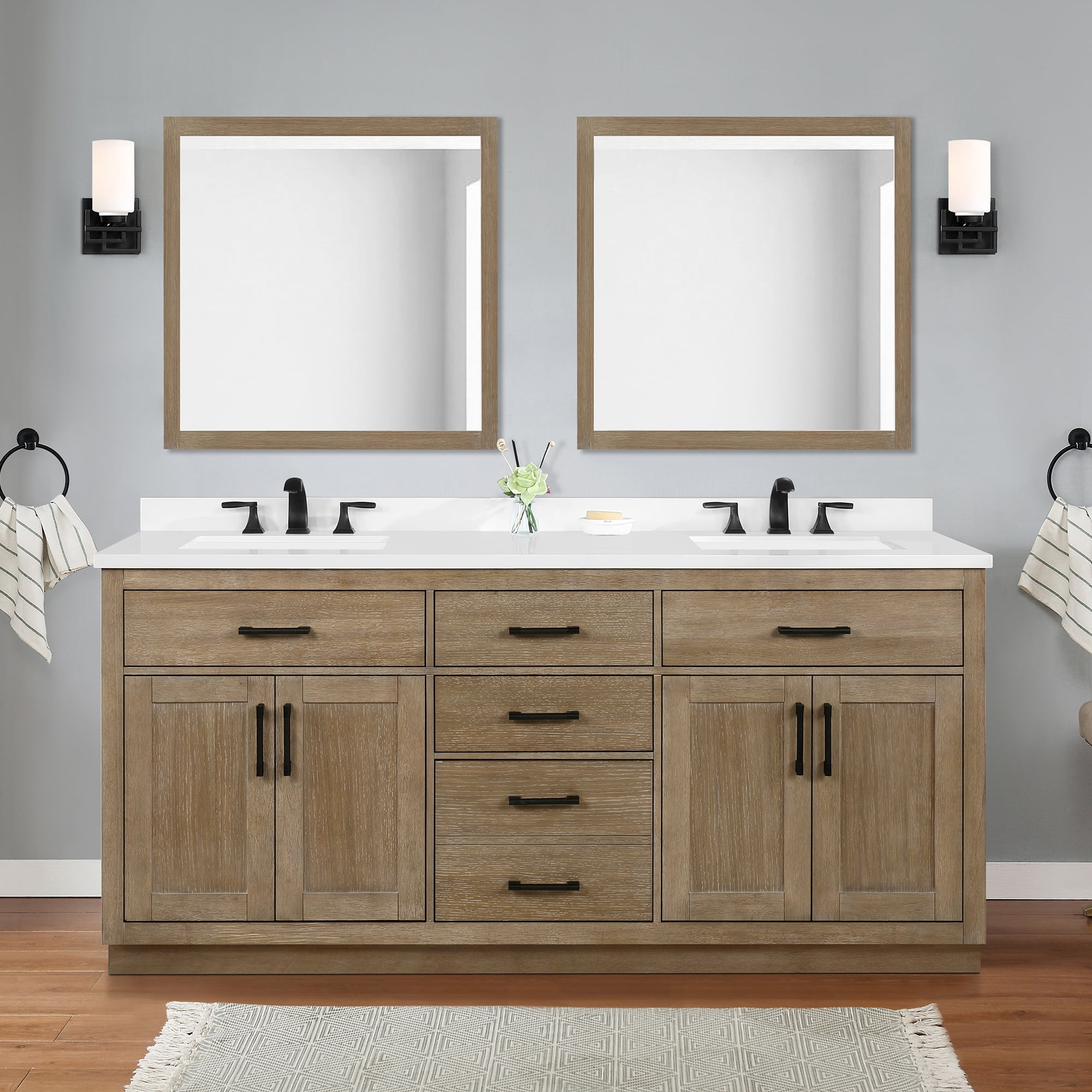 Ove Decors Bailey 72 W x 22" D Freestanding Bathroom Vanity with Double Sink, Driftwood Oak