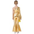 thumbnail image 4 of MSemis Girls Hippie Jumpsuit One Shoulder Flared Long Sleeve Bell-Bottom Pants Wide Leg Romper Disco Gold 16, 4 of 7
