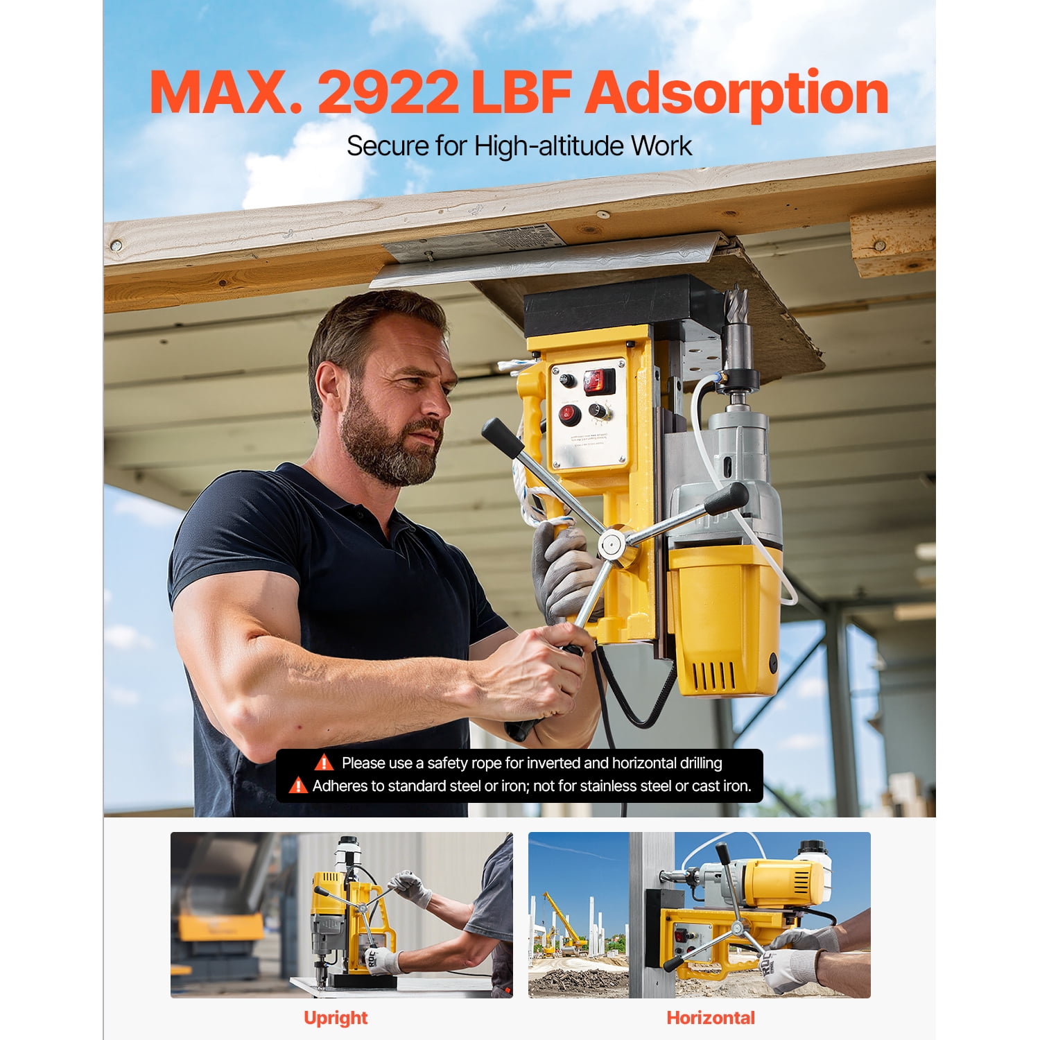 KFFKFF Magnetic Drill with 1400W Motor, 2-inch Drilling Capacity, 2922 lbf Magnetic Force, Variable Speed 0-750 RPM, Portable Electric Drill Press for Metalworking and Home Projects