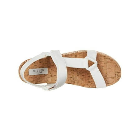 

STEVEN NEW YORK Womens White Cork-Like Foot Bed Adjustable Strap Strappy Belmar Round Toe Platform Sandals 9.5 M