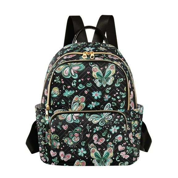 ALAZA Green Butterfly Pattern Womens Travel Laptop Backpack Large Daypack Ladies Shoulder Bags S