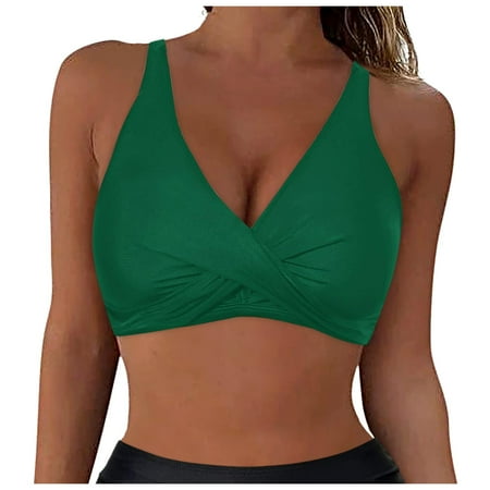 TOWED22 Womens Swimsuit Tops Only Push Up Swim Top Twist Front Bikini Tops without Buttoms Sport Bra Bathing Suits Tops Solid Padded Tankini Tops(Green XL)