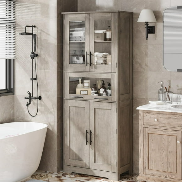 Gaderth 170cm/67" Tall Bathroom Cabinet, Freestanding Storage Cabinet with 2 Doors and Adjustable Shelves, Narrow Pantry Organizer Cabinet for Bathroom, Kitchen, Laundry Room, Hallway