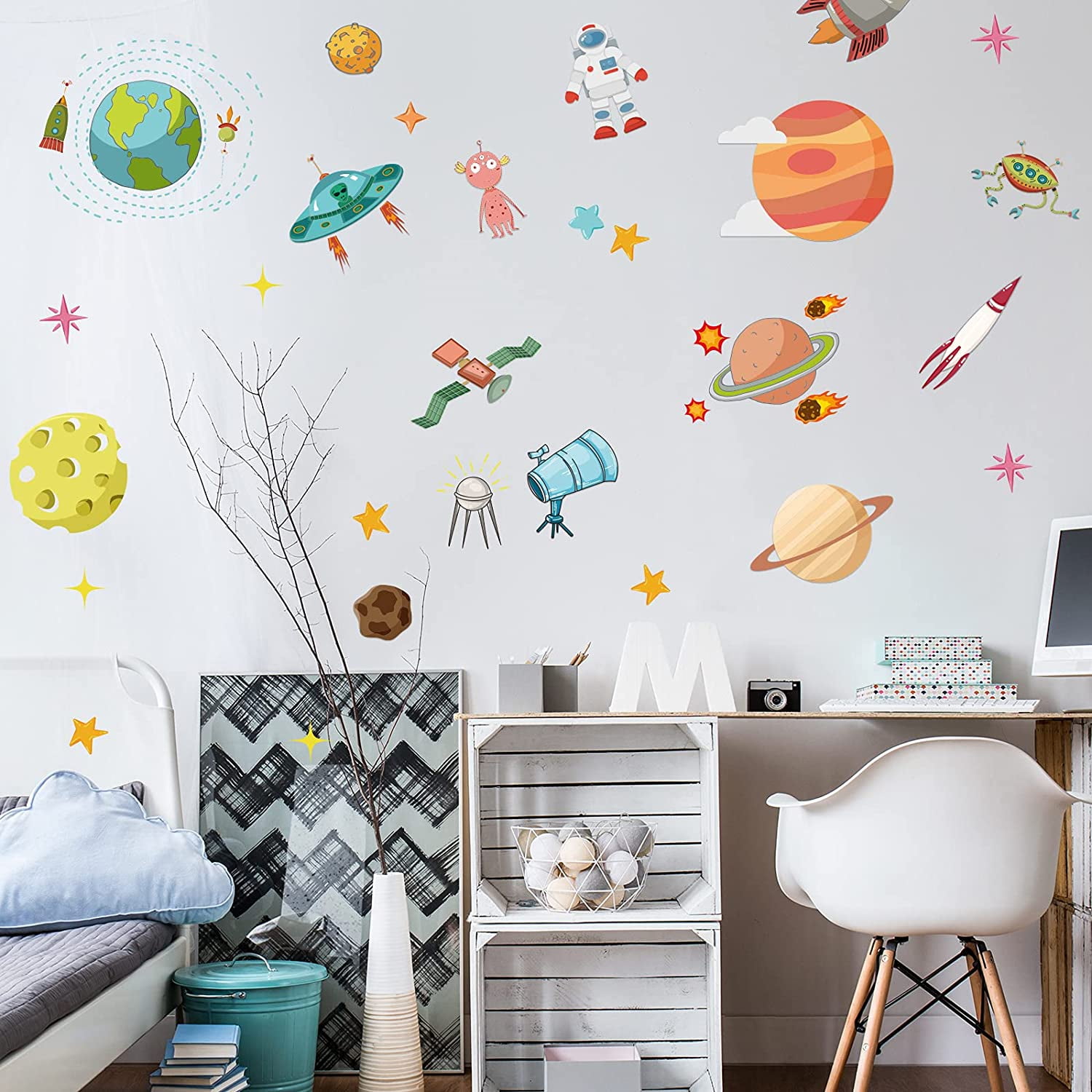 Asteroid Meteor Space Window Full Colour Wall Art Sticker Decal Boys Bedroom 