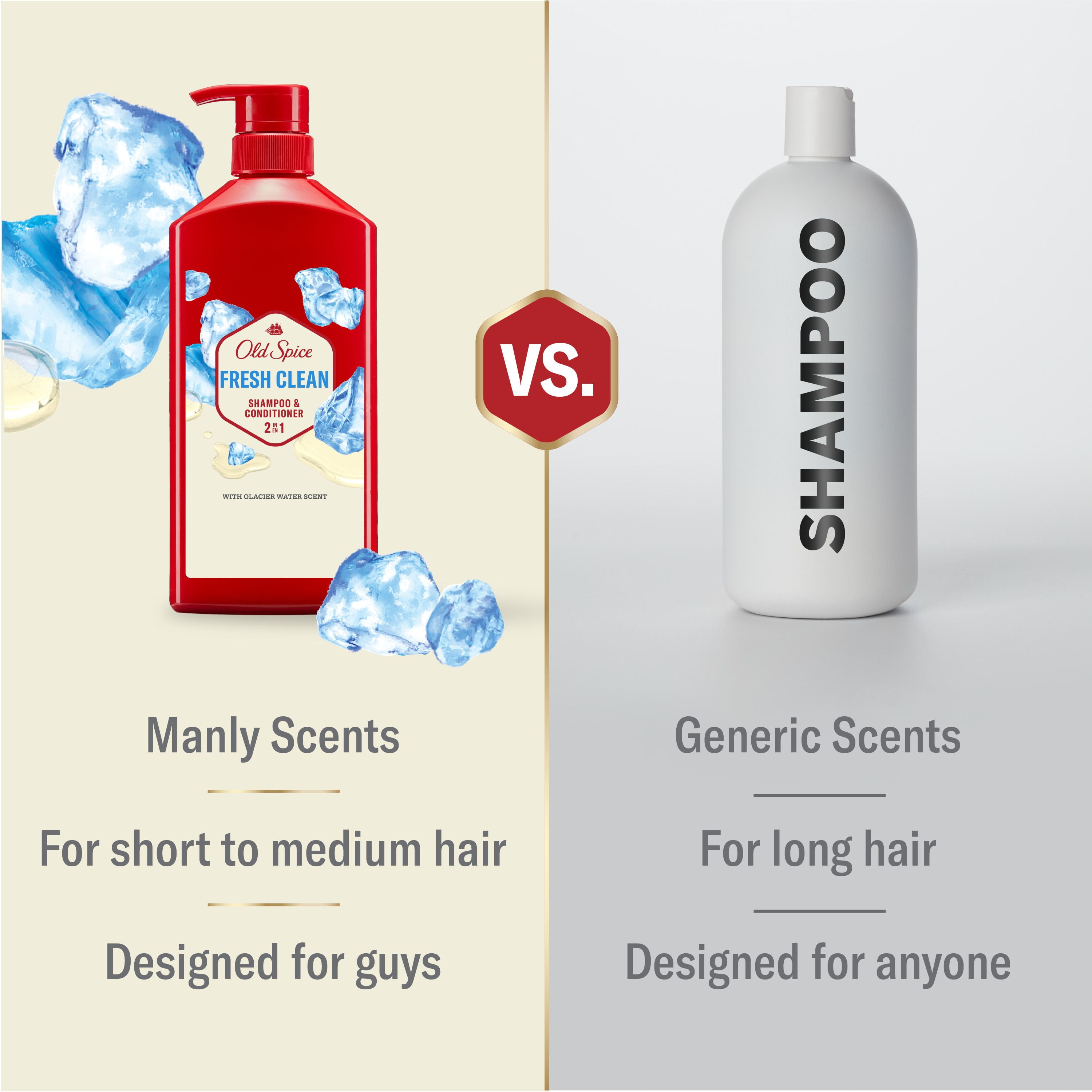 Old Spice Fresh Clean Shampoo and Conditioner 2in1 for Men with Glacier Water Scent, for Thick and Healthy Hair for Men, 650ML