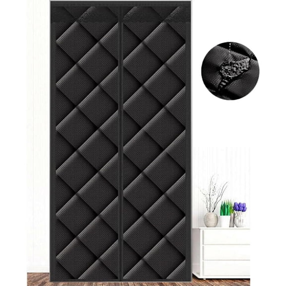 Thermal Door Curtain with Magnetic Closure, Draft Blocker, Black, 39" x 84"