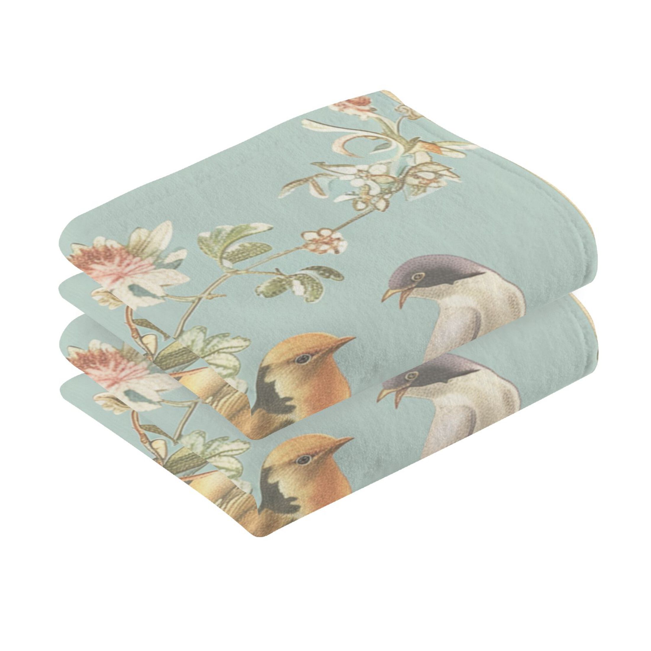 Birds Flowers Frame Hand Towel Set 2 Pcs Cotton Absorbent Soft Face Towels 400 GSM Bath Towels for Bathroom Kitchen Shower Hotel Decor 16"x28"