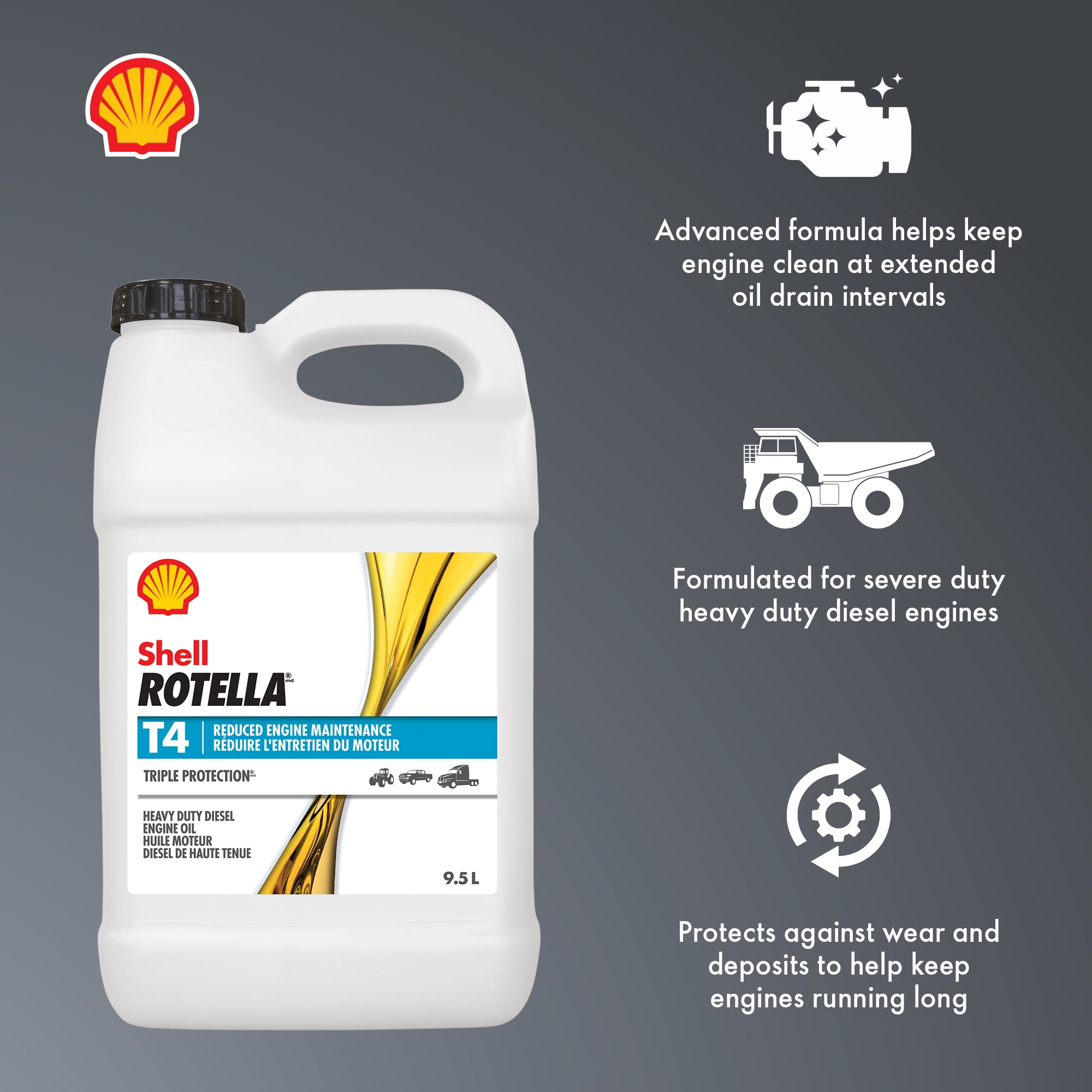 Shell Rotella T4 15W40 pour moteur diesels 9.5L Rotella T4 15W40 9,5L