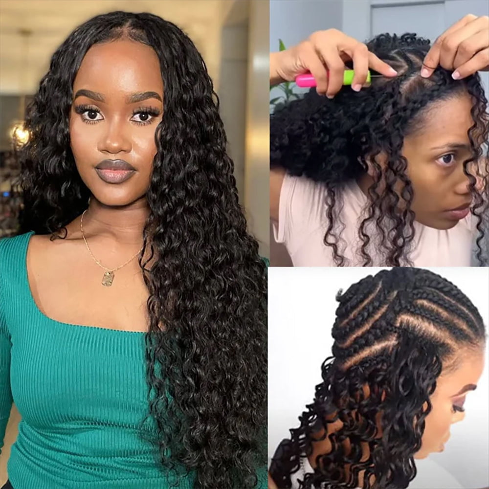 Ustar 100% Human Hair Crochet Extensions - Water Wave Boho Braiding Hair (50g/Pack)