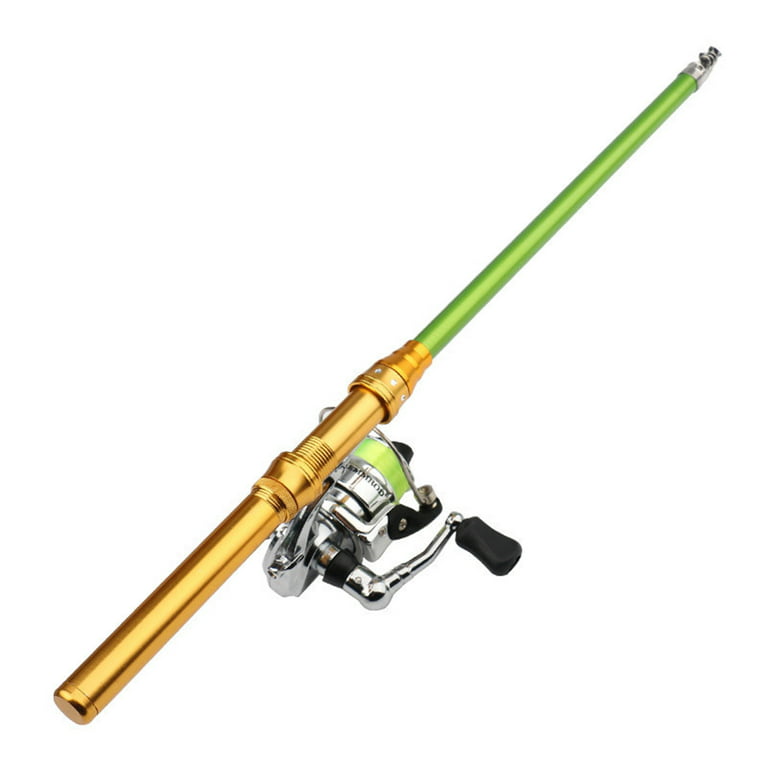 Biplut Portable Mini Hand Sea Fishing Rod Detachable Telescopic Ice Raft  Fish Pole (Golden)